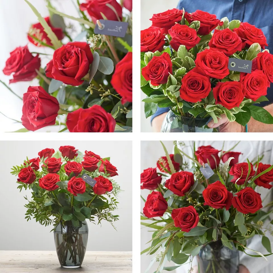 Dozen Luxury Large headed Red Roses with a vase