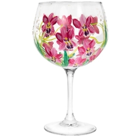 Pink Orchids   Hand Painted Gin Glass