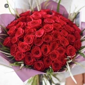Dazzling 50 Large headed Red Rose Valentine's Bouquet