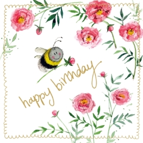Bee and Pink Peonies Birthday Card