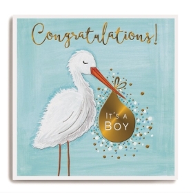 Stork holding bag blue   Congratulations it's a boy